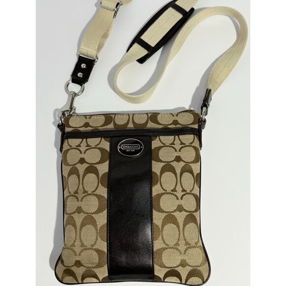 Coach Legacy Signature Stripe Swingpack Crossbody Bag, Beige and Brown - Picture 5 of 13